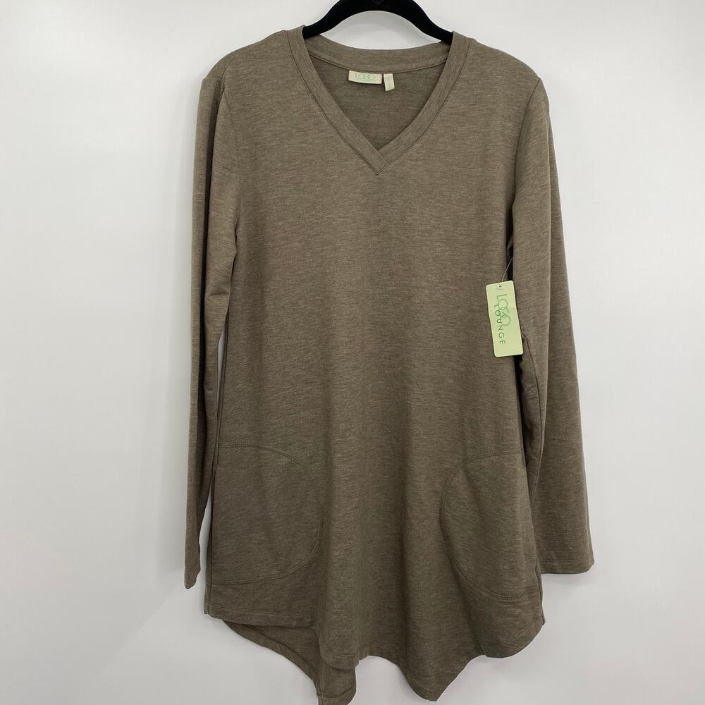 Logo Lori Goldstein Top Long Sleeve V Neck Womens Size Small Taupe Gray